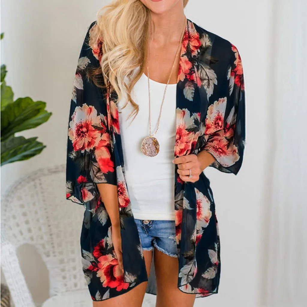 Женская пляжная одежда кимоно длинные блузки женские топы костюм бикини накидка