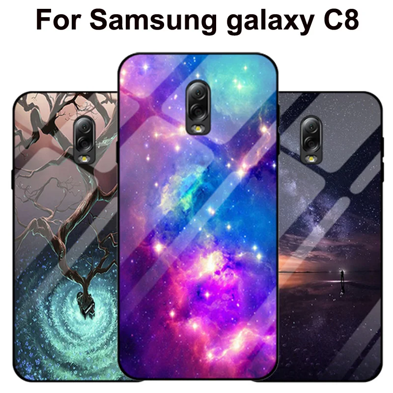 Чехол для Samsung Galaxy C8 C 8 C7100 C7108 чехол для телефона со звездным небом закаленное Стекло+ края из ТПУ тонкий жесткий чехол SM-7100 оболочки