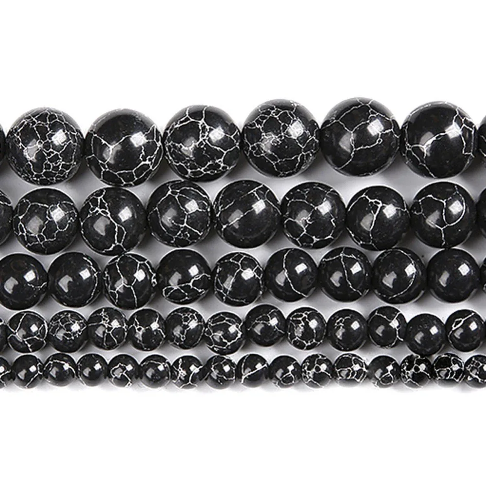 15 &quotStrand круглый синтетический камень черный бирюзой свободные бусины для
