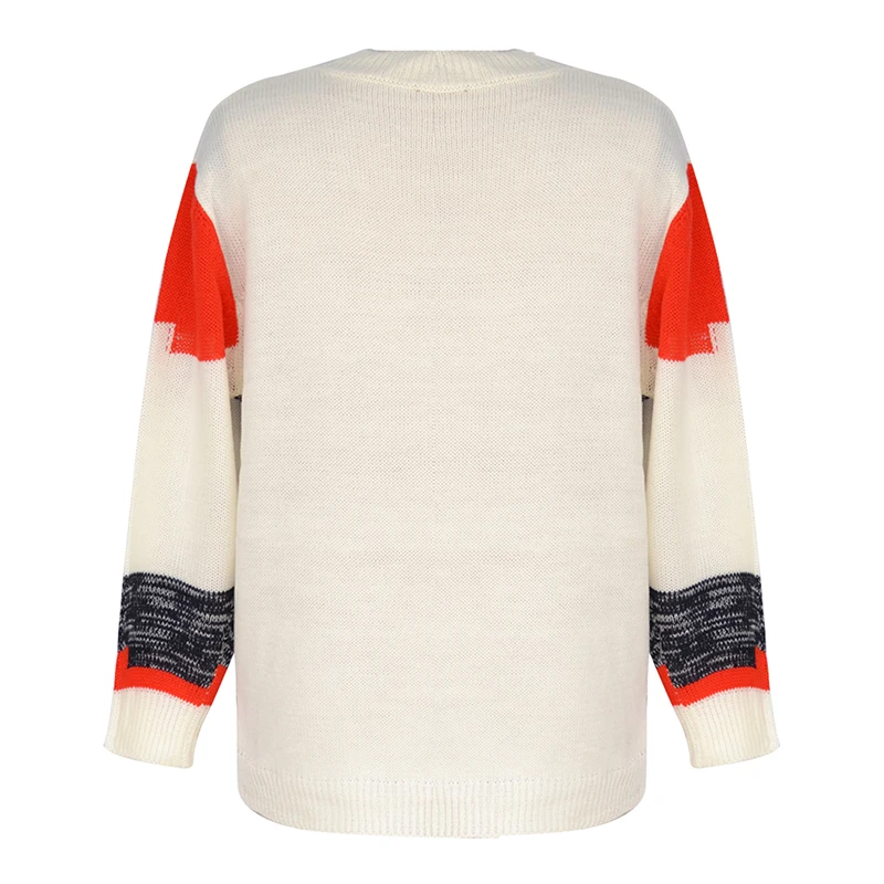 Romacci Warm Winter Sweaters and Pullovers Autumn Women Knit Sweater Multicolor Block O-Neck Long Sleeve Loose Casual Pullover | Женская