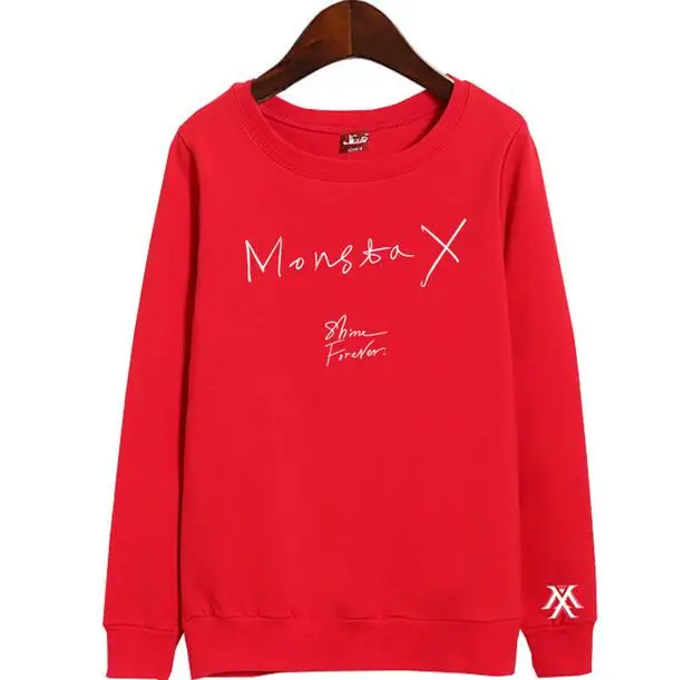 Весна Осень monsta x shine forever пуловер с принтом и круглым вырезом тонкий свитшот для фанатов kpop Свободные толстовки