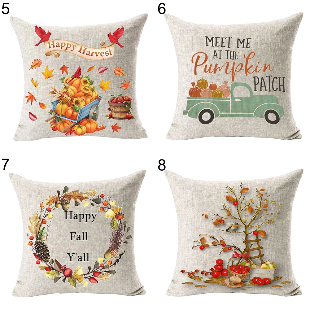 Высококачественный льняной чехол для подушки с дизайном осеннего сбора тыквы
