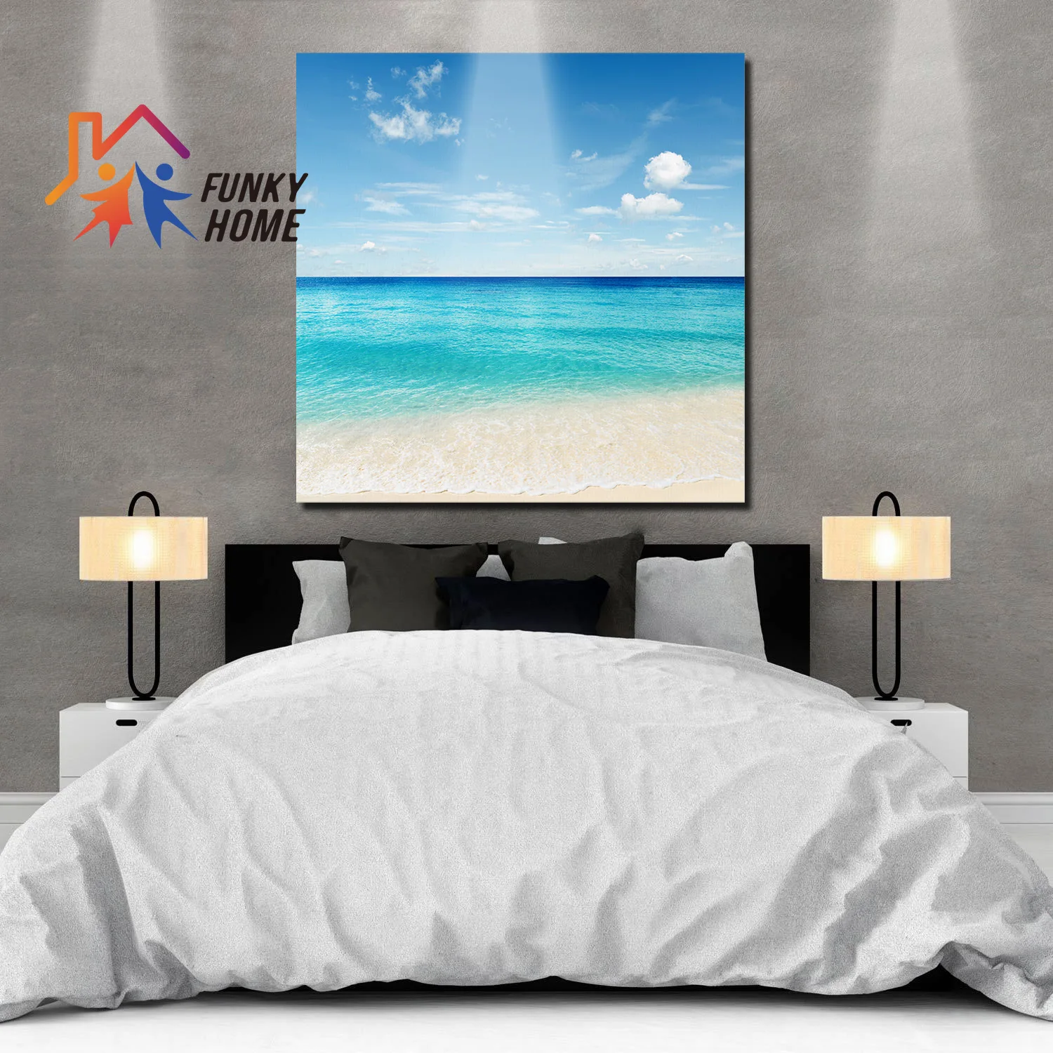 FunkyHome пейзаж холщовая живопись солнечный пляж морской синий береговая линия