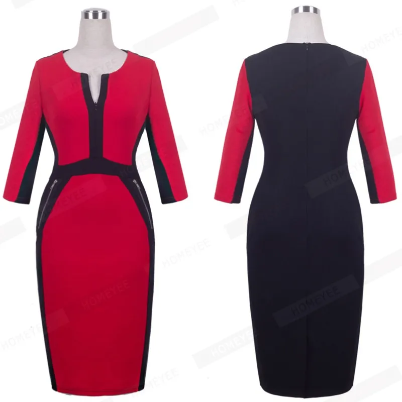 Женское платье размера плюс на молнии спереди для работы, элегантное стрейчевое платье, очаровательное облегающее платье-карандаш средней длины, весенние деловые Повседневные платья 837