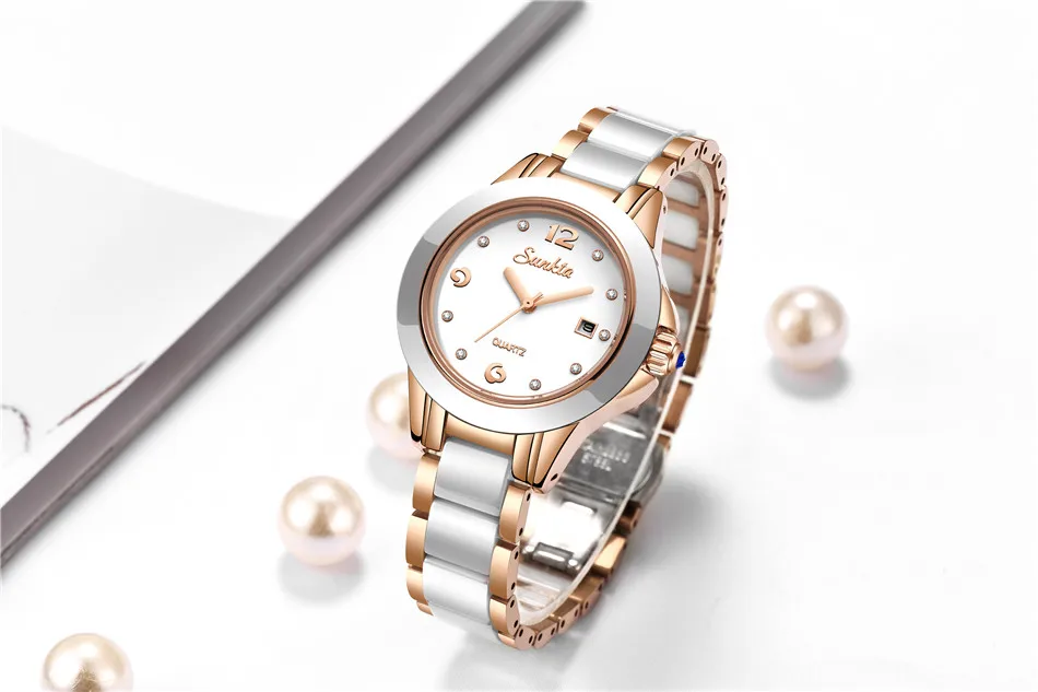 Relogio Feminino SUNKTA, женские часы, водонепроницаемые, лучший бренд, роскошные часы для женщин с керамикой и металлическим ремешком, Relojes Para Mujer
