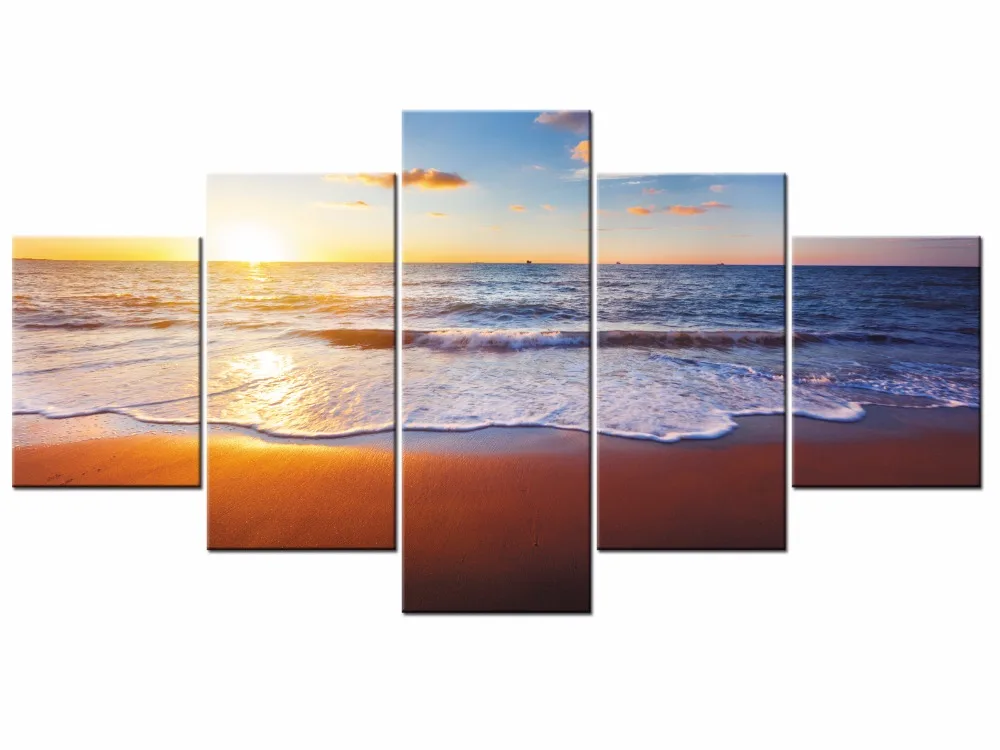 5 шт. все искусство закат пляж холст принты морская волна морской пейзаж