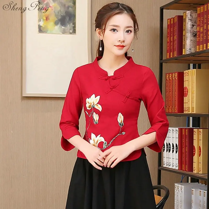 Элегантный Ретро китайское женское платье Cheongsam топы с вышивкой принтом Ципао
