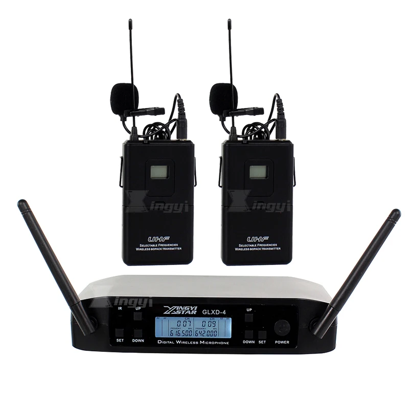 GLXD4 Профессиональный UHF беспроводной микрофон клип системы 2 канальный Lavalier