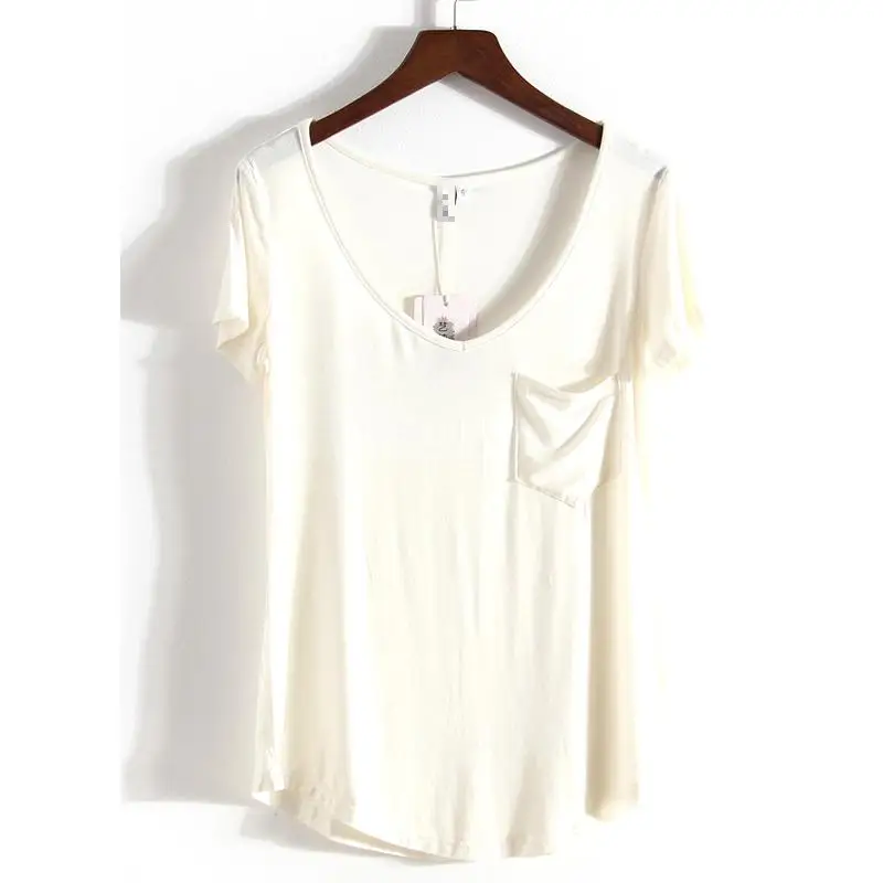 Модные Универсальные футболки с коротким рукавом 4 цвета летние v образным