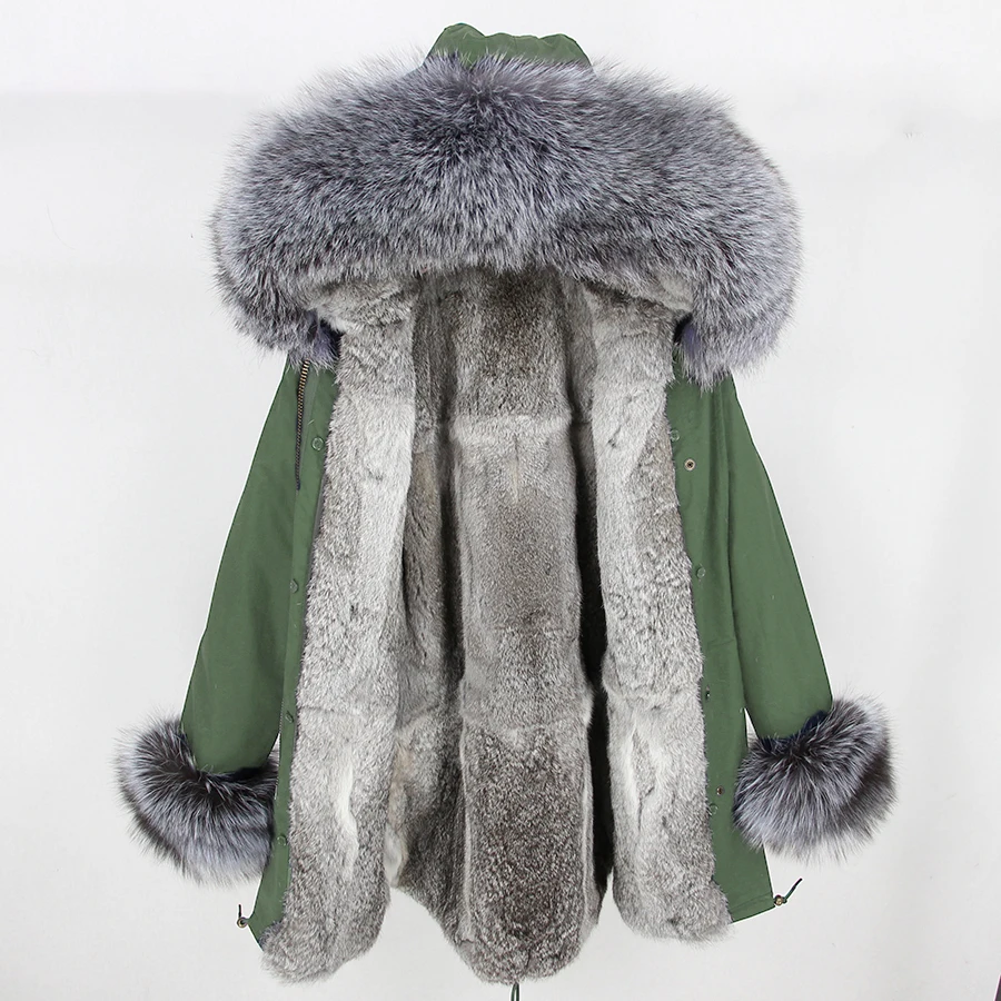 2 OFTBUY новая зимняя куртка женская длинная парка Воротник из меха серебристой лисы с капюшоном Толстая теплая верхняя одежда с подкладкой из меха кролика уличная одежда Новинка - Цвет: 2