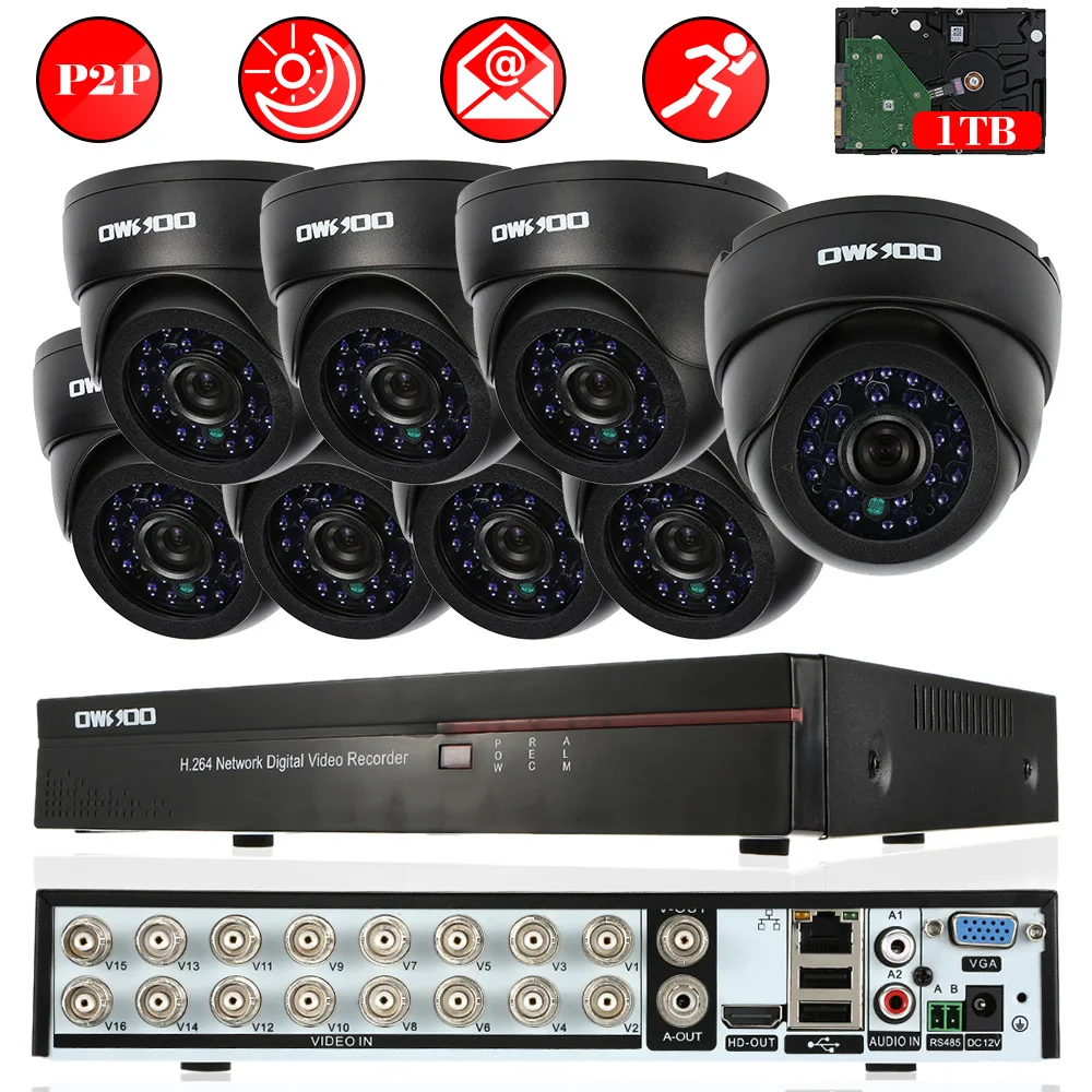 OWSOO 16CH Полный CIF P2P DVR камера безопасности системы набор P2P 8 шт. 800TVL CCTV камера с 1 ТБ HDD 16CH DVR комплект+ 8* 60ft кабель