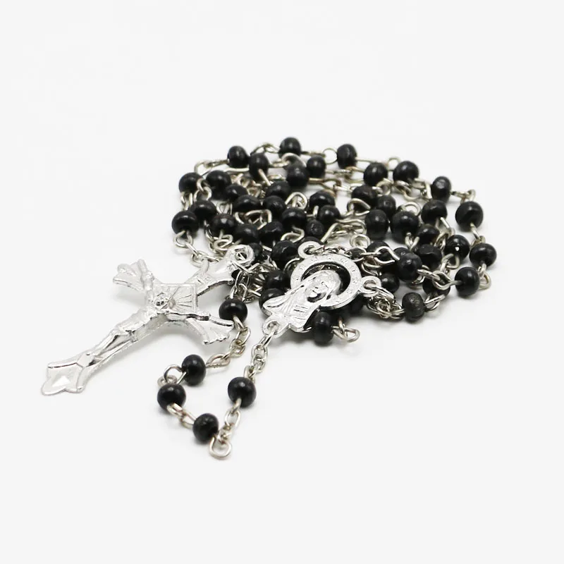 

Black Rosary Beads Religious Catholic Rosary Necklace Five-Decade Rosary Prayer Jesus Crucifix Stars Mary Centerpiece