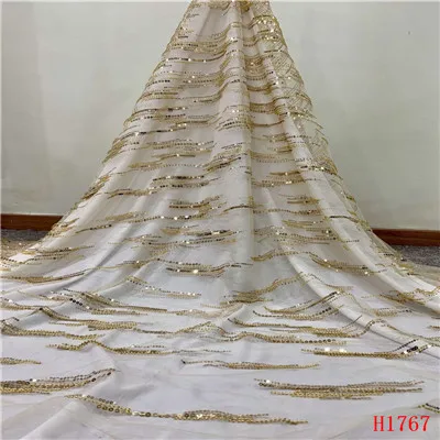 gold lace HFX Золотая африканская роскошная кружевная ткань 3D ручной работы из бисера и пайетки Кружева французские кружевная ткань с ажурным рисунком для свадебного платья F1767 - Цвет: gold lace