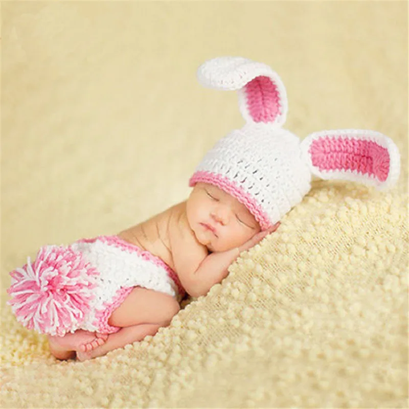 Latest White Rabbit Baby Girl Photography Outfits Crochet Hat Diaper Set Newborn Photographer Prop 1 set | Детская одежда и обувь