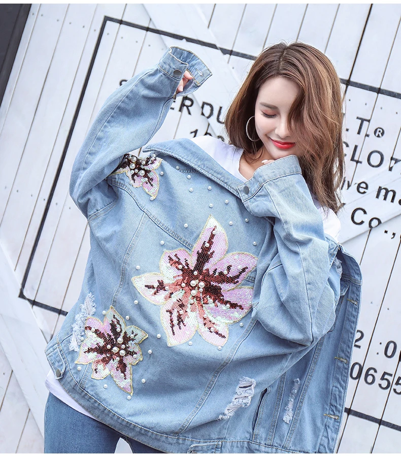 Cakucool джинсовая куртка для женщин Весна жемчуг бисер со стразами и узором в