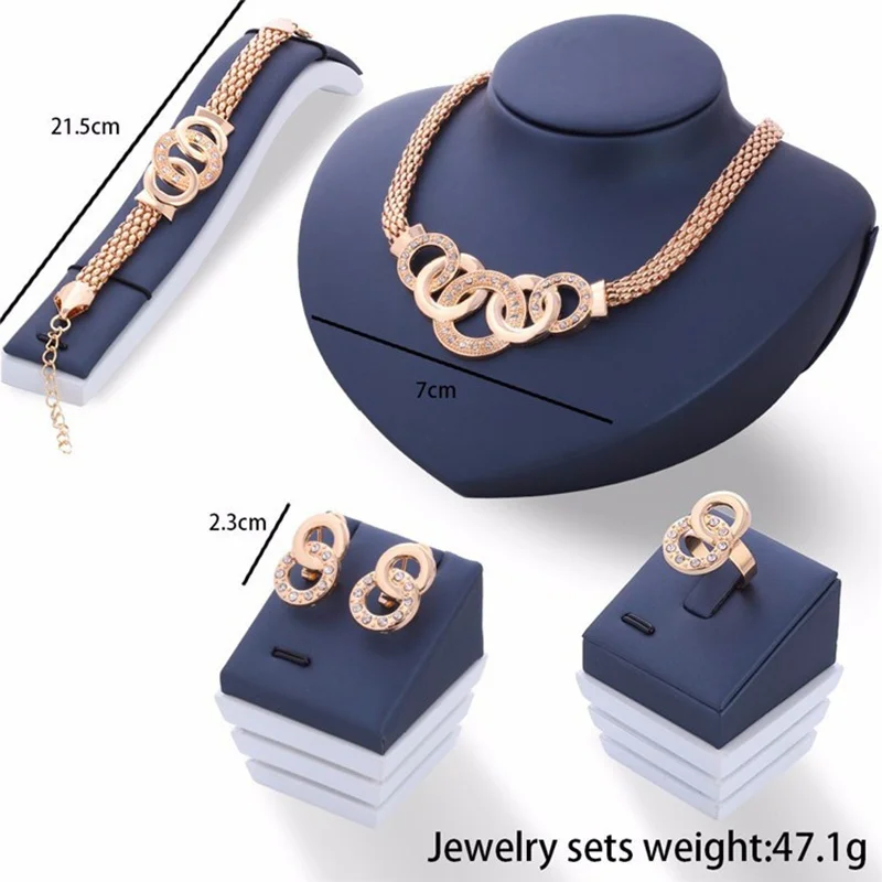 WKOUD сплав ожерелье Кольца Серьги Браслеты Ювелирные наборы Золото цвет jewellery для