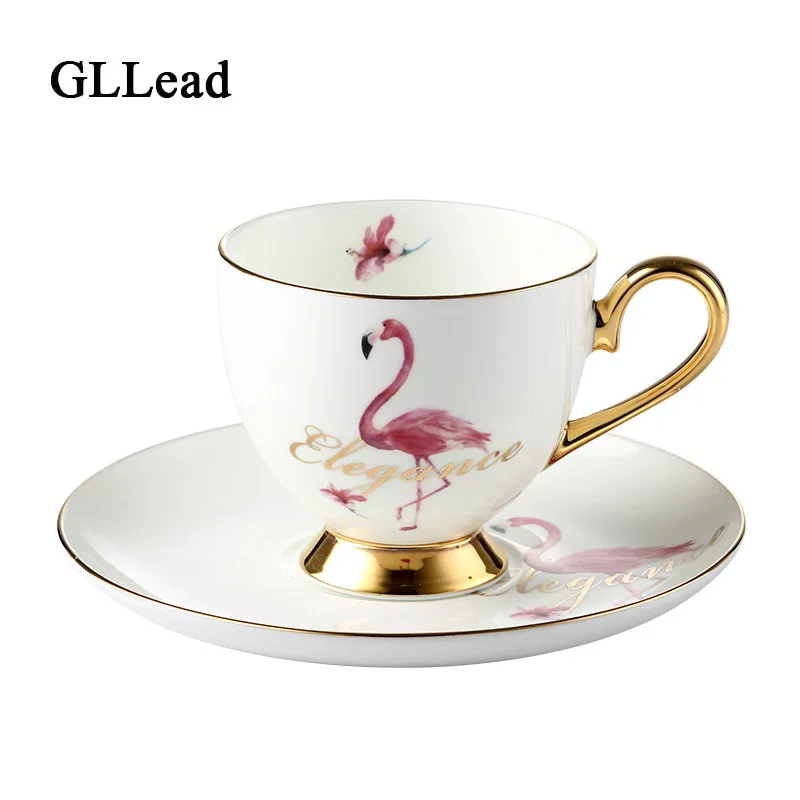 Креативная керамическая чашка GLLead с фламинго кофейная и блюдце китайские чайные