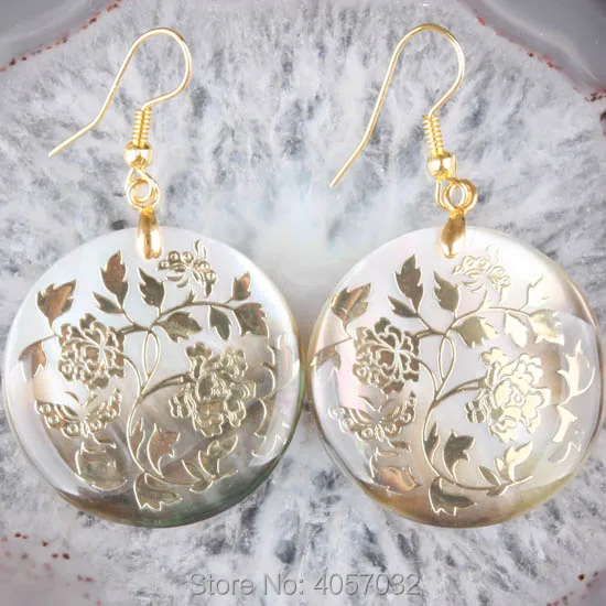 Серьги подвески из натурального перламутра ракушки розы цветок круглые бусины 1