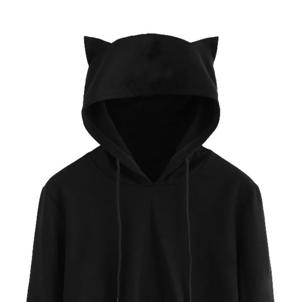 Винтажные милые кошачьи уши зимние толстовки свитера черные пуловеры с