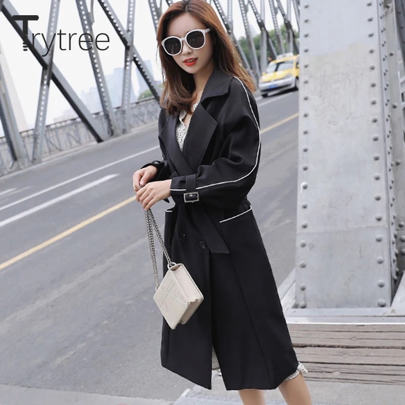 Осенняя Женская Повседневная ветровка Trytree 2018 однотонные женские тонкие длинные