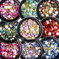 1 jar mix shapes glitter diamond pearls metal twisted bar beads frosted heart nail art rhinestones gems decals manicure diy tips
