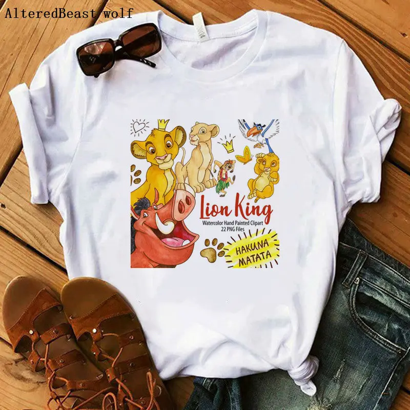 Hakuna Matata Футболка Леди Король Лев Simba vogue Леди Тройники лето белый Принт мультфильм o-образным вырезом короткий рукав повседневные топы тройник