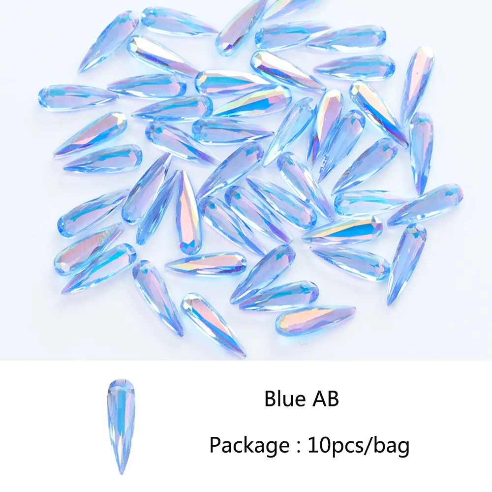 Blue AB 10 шт. кристалл ногтей горный хрусталь 3D длинная водяная капля AB цвет опал белок Драгоценный Камень Стразы для ногтевого дизайна украшения аксессуары для маникюра LA812 - Цвет: Blue AB