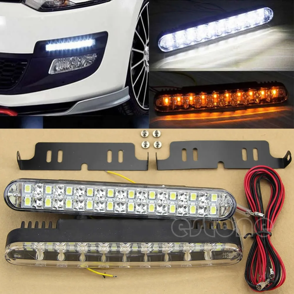 

Hot 2pcs DC 12V 30 LED Car Running Light Daylight Lamp with Turn Lights High Quality