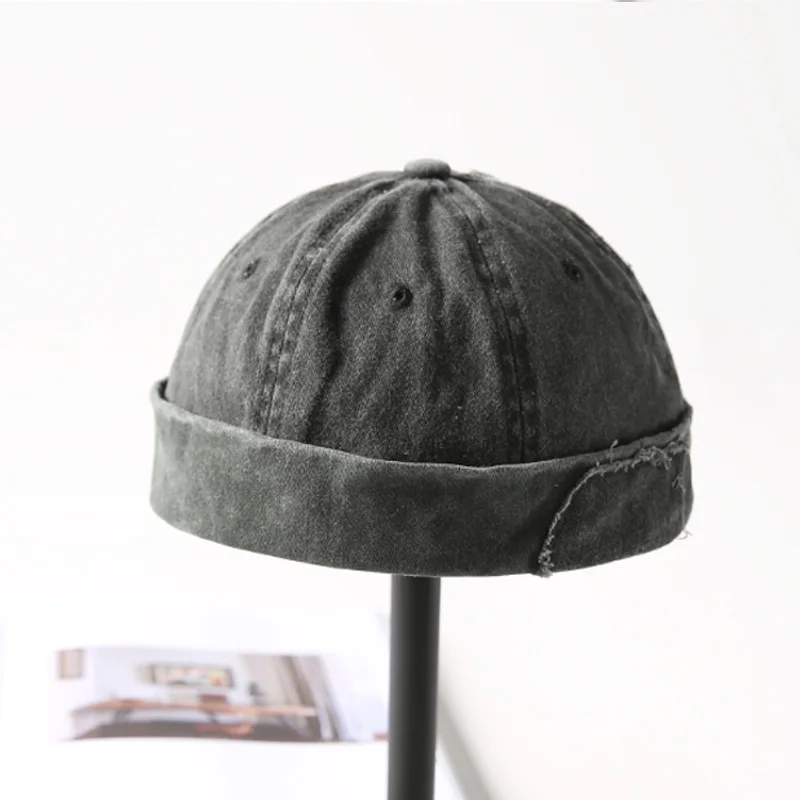 Black A Вареная хлопковая Ретро Кепка с черепом, Регулируемая Кепка без козырька, арендодатель, дышащая шапочка, кепка моряка, винтажная Кепка в стиле хип-хоп, мужская шапка - Цвет: Black A