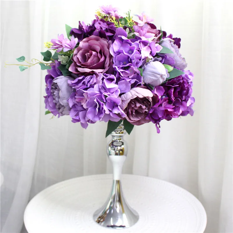 Purple На заказ 35 см шелковые пионы искусственный цветок шар центральный расположение декора для свадьбы фон стол цветок шар 13 цветов - Цвет: Purple
