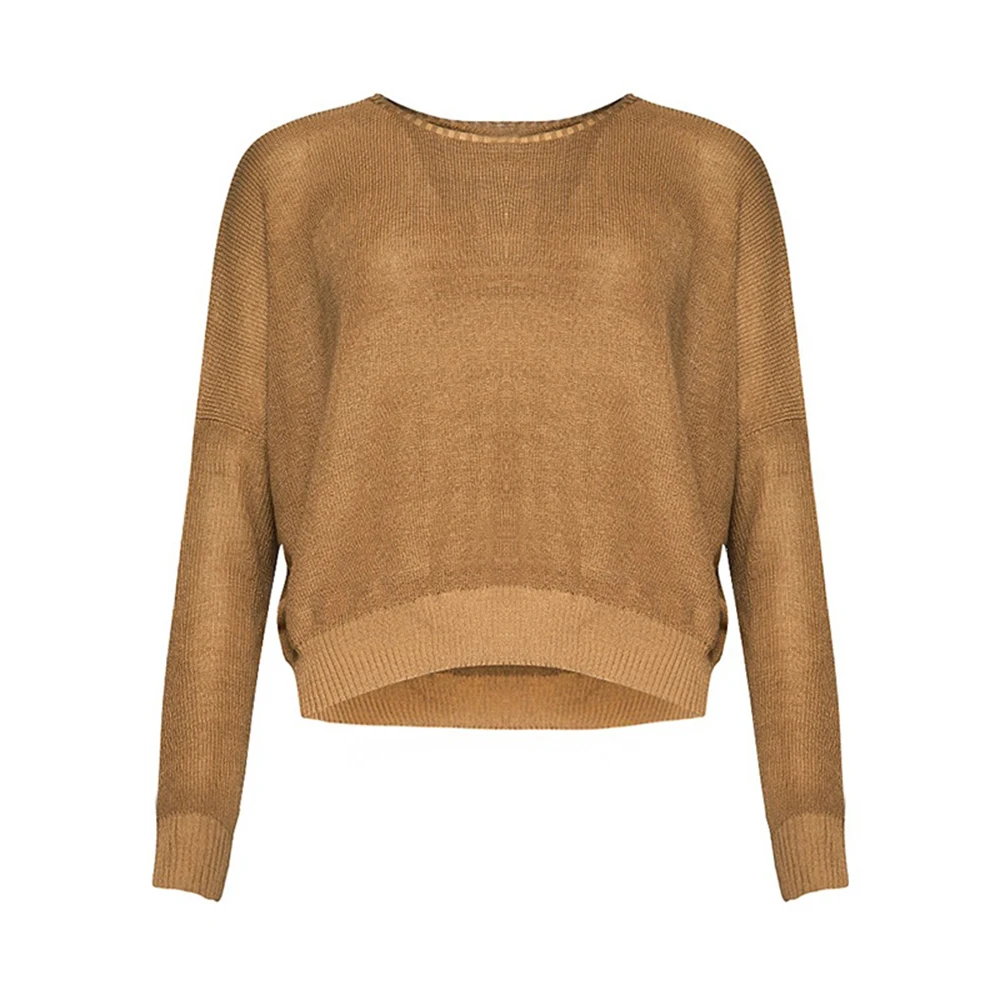HDY Haoduoyi Brand 2020 Women Sweaters Brown Casual Batwing Sleeve Sexy Top Autumn Winter Ribbed Soft Crew Neck Pullovers Lady | Женская