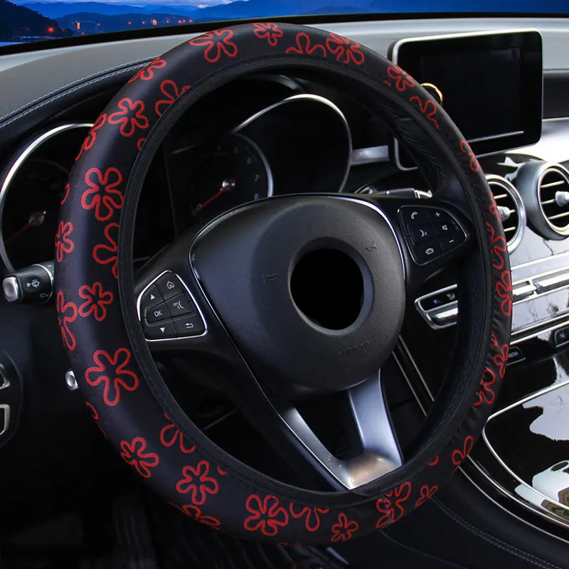 38 см Руль крышка рулевого колеса автомобиля крышки для Для женщин колесо крышка с цветочным принтом противоскользящие принципиально Volante автомобильные аксессуары