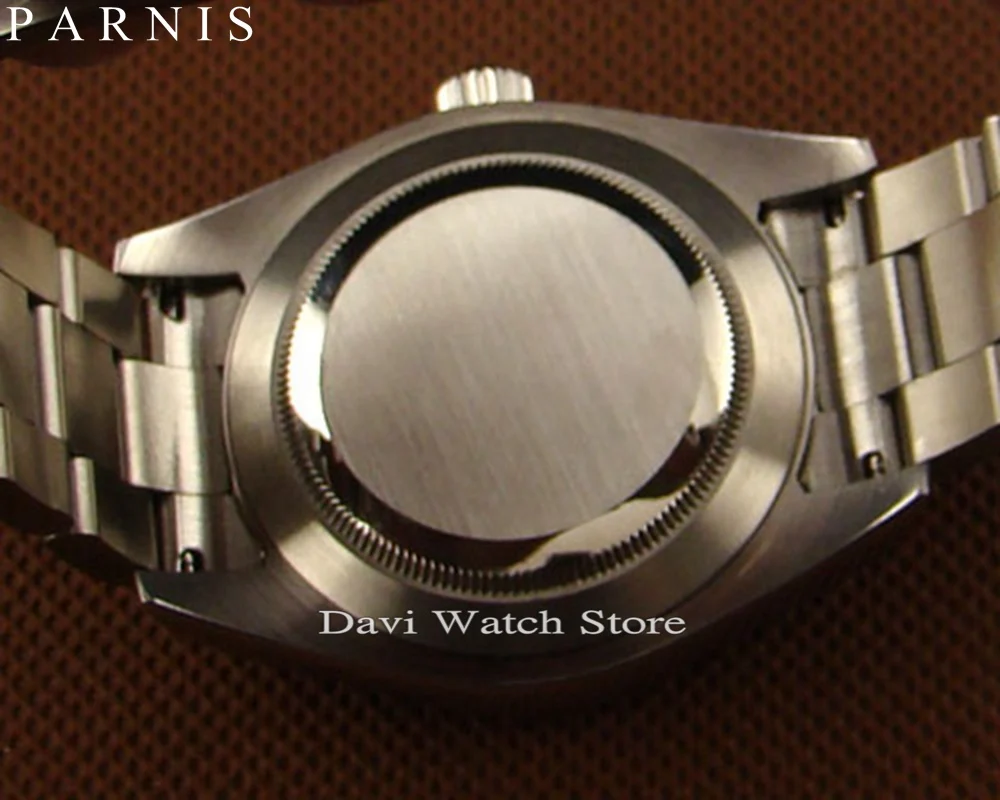 Автоматические Мужские часы Parnis из нержавеющей стали с черным циферблатом 40 мм |