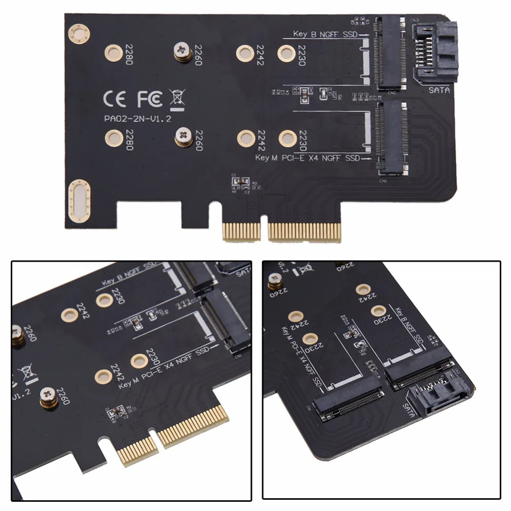 2 порта M.2 PCIE адаптер карты M key NGFF SSD к адаптеру PCI E X4 и B SATA + 7 контактный кабель|m.2