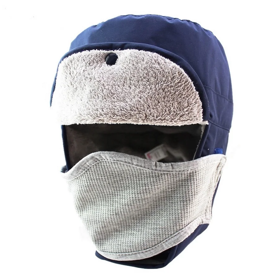 Navy Blue Мужская зимняя шапка, водонепроницаемая, теплая, Охотничья Шапка, ушанка, лыжная шапка для снежной погоды - Цвет: Navy Blue