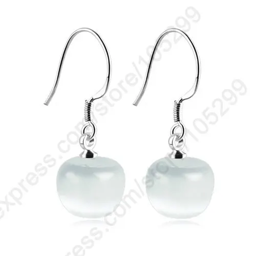 

Discount 10PCS(5Pairs) Cat Eye Stone Apple Beads 925 Sterling Silver Color Dangle Hook Ear Earrings Jewelry Woman