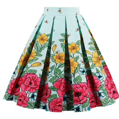 elegant skirt 2 Ретро хлопок банан цветочный принт плиссированная юбка высокая талия винтажные юбки для женщин 50 s Одри Хепберн Стиль Saias миди Пышная юбка - Цвет: elegant skirt 2