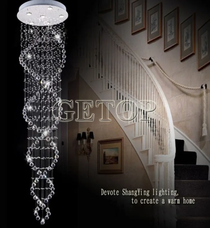 Modern LED K9 Crystal Chandelier Double Spiral &quotRAIN DROP&quot Chandeliers Lighting D550 x H1800mm Stairs Fixture | Освещение