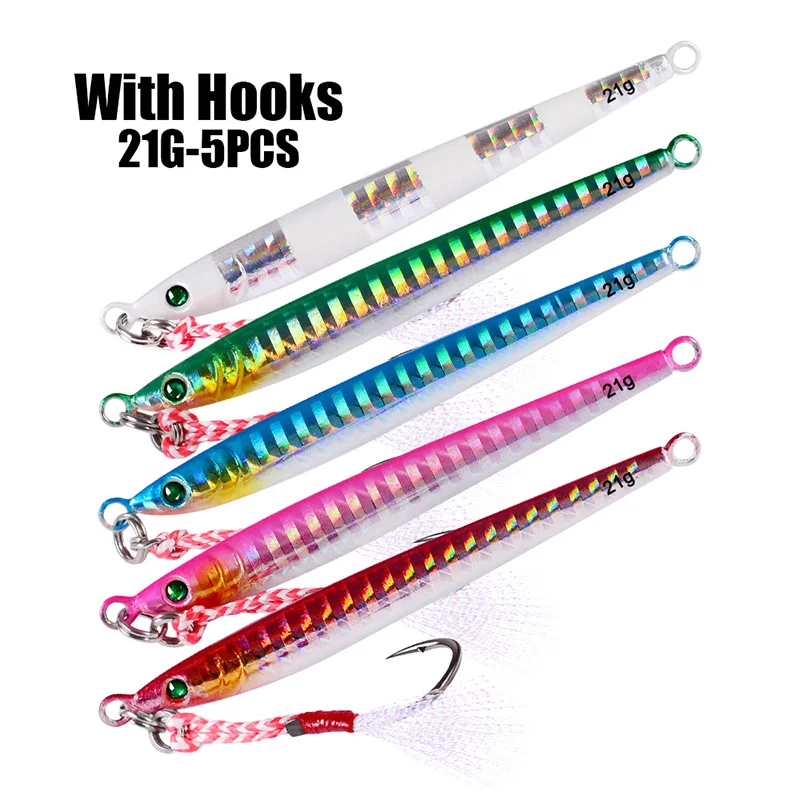 21G with Hooks 5 шт./лот, свинцовая рыба, 7 г-100 г/6 см-13,5 см, металлический джиг, приманка для рыбалки, 5 цветов, нож с блестками, воблер, искусственная жесткая приманка - Цвет: 21G with Hooks