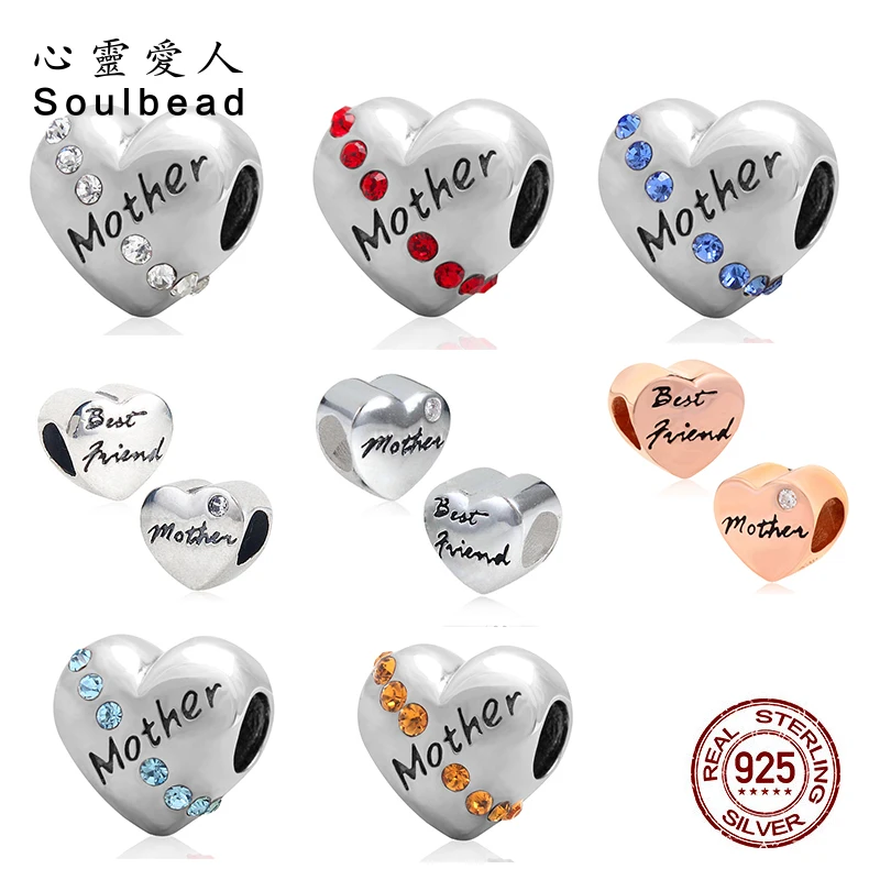 Браслет из стерлингового серебра 925 пробы с кубическим камнем Love MOM Charm Beads Fit Pandora