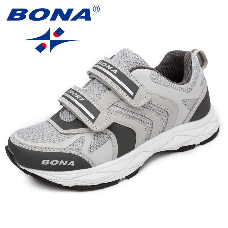 SILVER GRAY BONA/ модный стиль; детская повседневная обувь на липучке; Лоферы для мальчиков; сетчатая обувь для девочек на плоской подошве; удобные уличные модные кроссовки - Цвет: SILVER GRAY