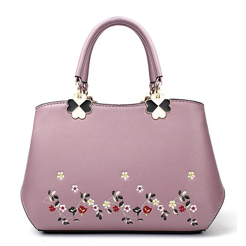 Женская кожаная сумка женская тоут на плечо с вышитым цветком Ручная сумка|Сумки