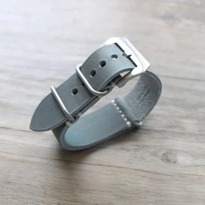 gray sliver clasp Ретро Кожаный ремешок NATO Crazy Horse 20 22 24 26, G10 кожаный ремешок в европейском стиле, черный коричневый серый ремешок для ремешка PAM - Цвет ремешка: gray sliver clasp