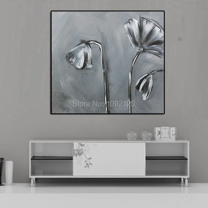 

Handmade 60x60cm Silver Gray Corn Poppy Flower Oil Painting Canvas Modern Abstract Decorative Art For Living Room Home Decor