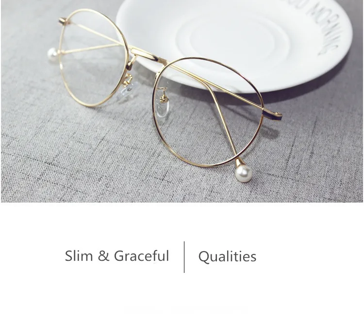 

Retro Round Metal Eyeglasses Frame Women Men Optical Pearl Temple Net Glasses Myopia Elegant Temperament Computer Glasses 6809