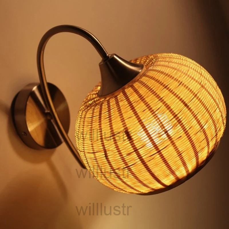 Настенный светильник из натурального бамбука ручной работы для прихожей спальни