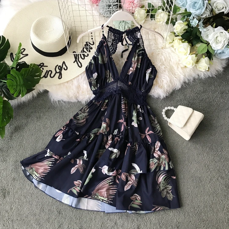 2019 новые модные женские платья летние сексуальные цветочные печатные Кружева