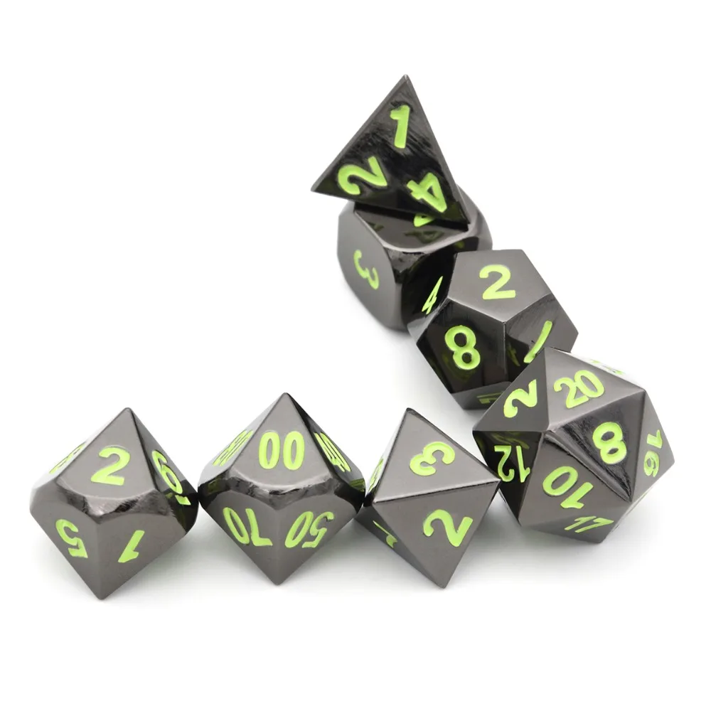 Black Chrome Polyhedral Metal Dice Pack of 7 with Black Drawstring Pouch for Dungeons and Dragons RPG MTG Board Games