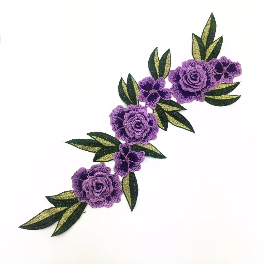 Purple 1 шт. 3D красная вышитая ткань цветок розы Венеция кружева швейная аппликация кружевной воротник декольте Воротник Аппликация аксессуары - Цвет: Purple