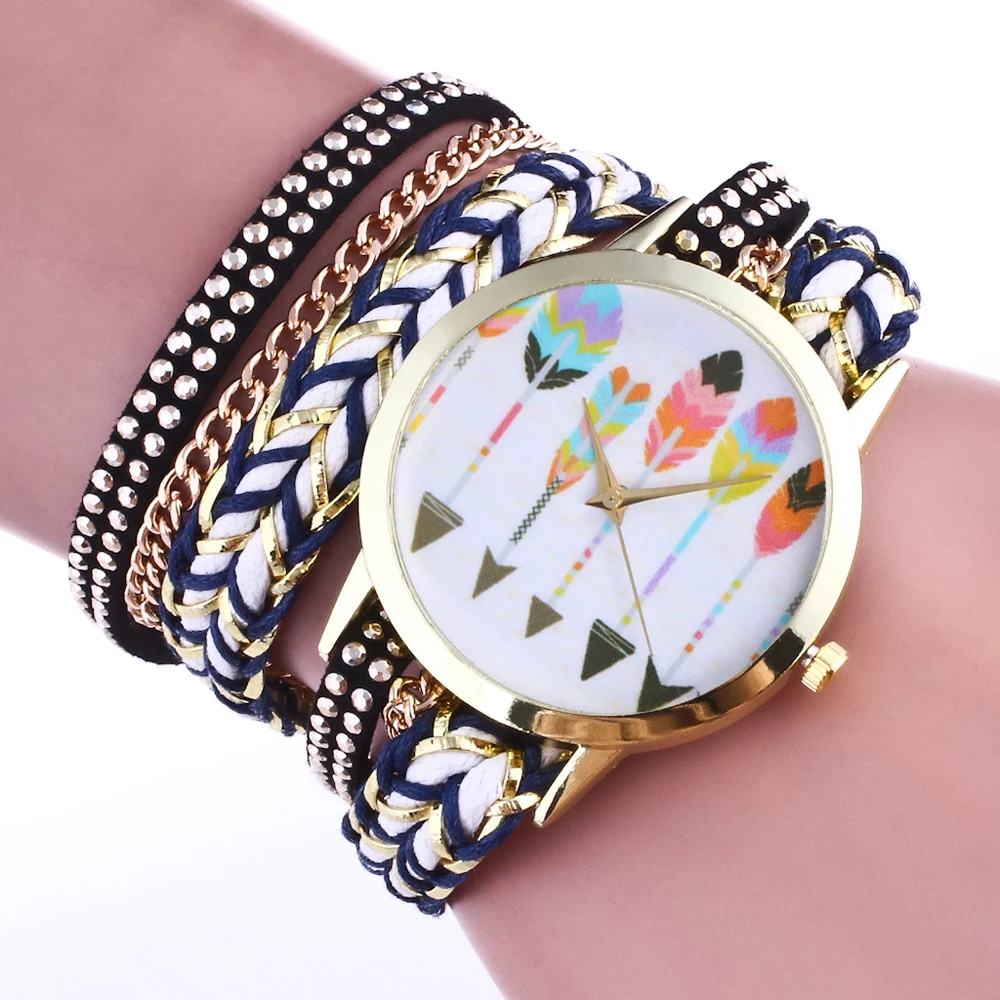 Женские часы браслет цветной Циферблат из нержавеющей стали кожаный ремешок с